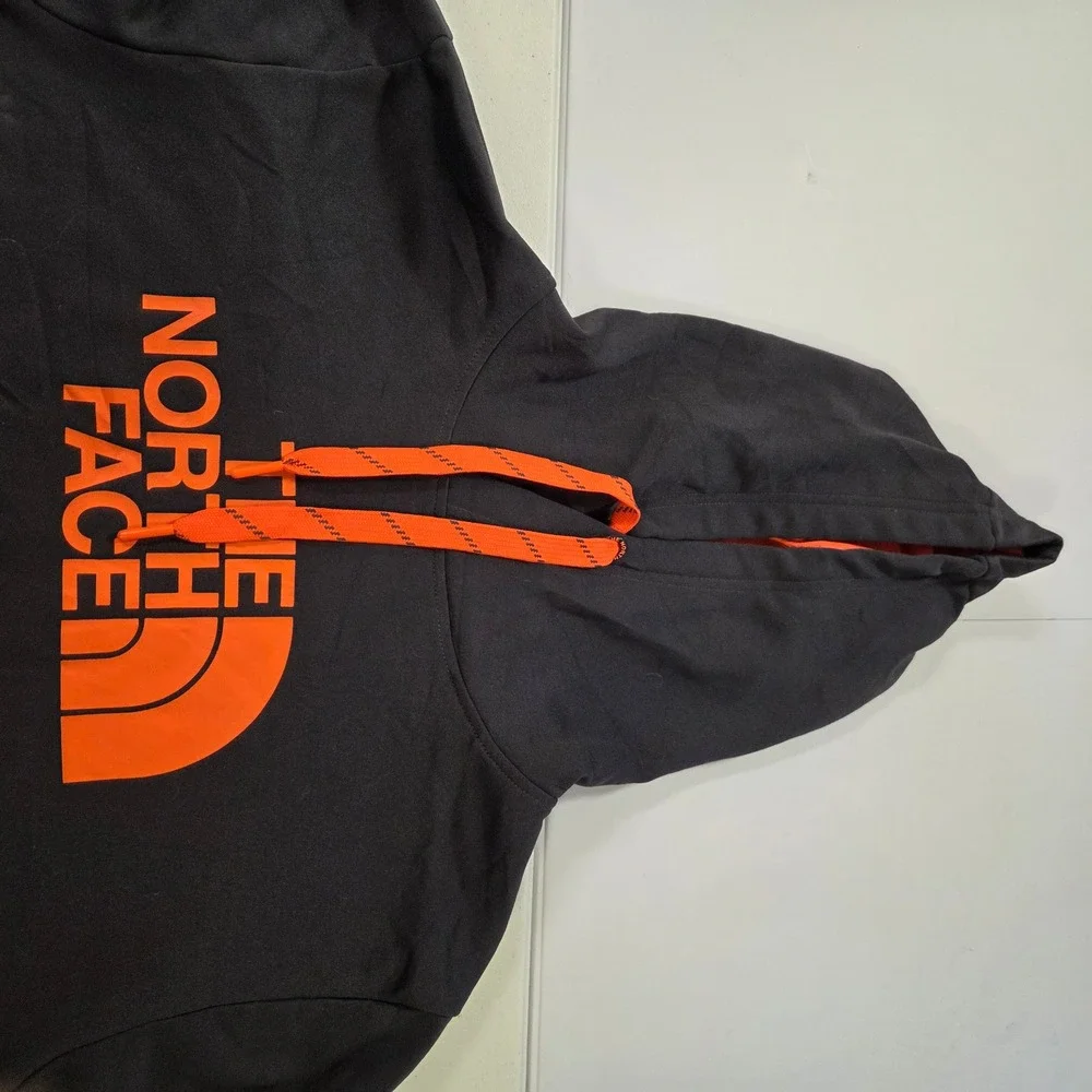 The North Face Mens Small Black Orange Logo Pullover Hoodie Sweatshirt